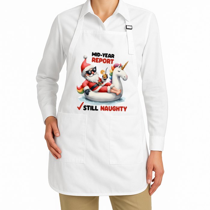 Christmas In July Santa On Unicorn Pool Float Still Naughty Apron