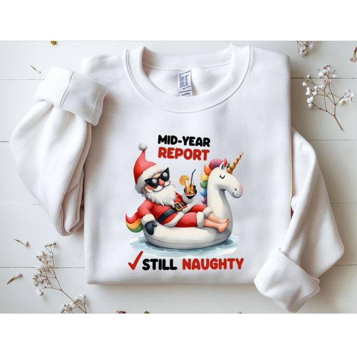 Christmas In July Santa On Unicorn Pool Float Still Naughty Sweatshirt