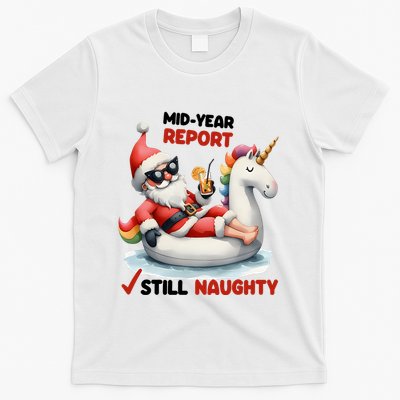 Christmas In July Santa On Unicorn Pool Float Still Naughty T-Shirt