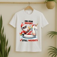 Christmas In July Santa On Unicorn Pool Float Still Naughty T-Shirt
