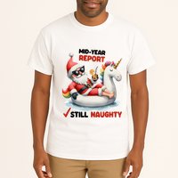 Christmas In July Santa On Unicorn Pool Float Still Naughty Tall T-Shirt