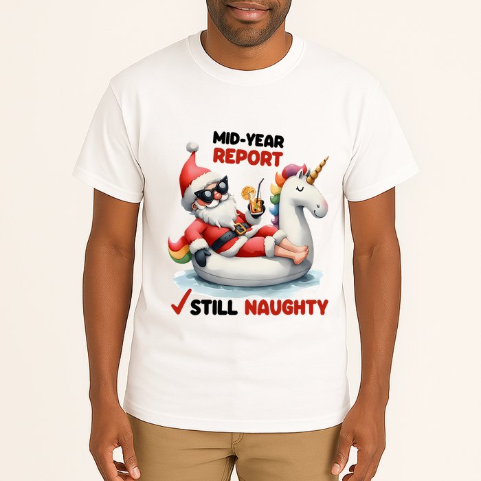 Christmas In July Santa On Unicorn Pool Float Still Naughty Tall T-Shirt