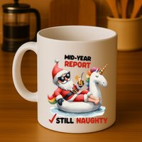 Christmas In July Santa On Unicorn Pool Float Still Naughty Mug