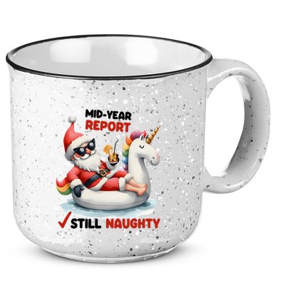 Christmas In July Santa On Unicorn Pool Float Still Naughty 15oz Campfire Ceramic Mug