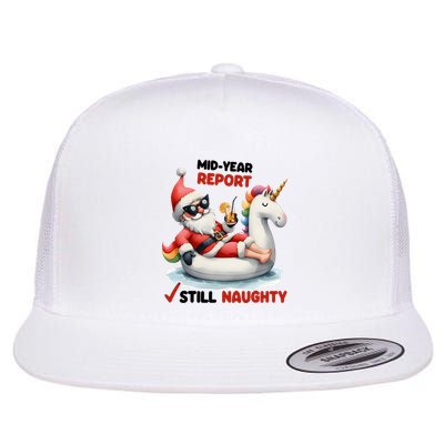 Christmas In July Santa On Unicorn Pool Float Still Naughty Flat Bill Trucker Hat