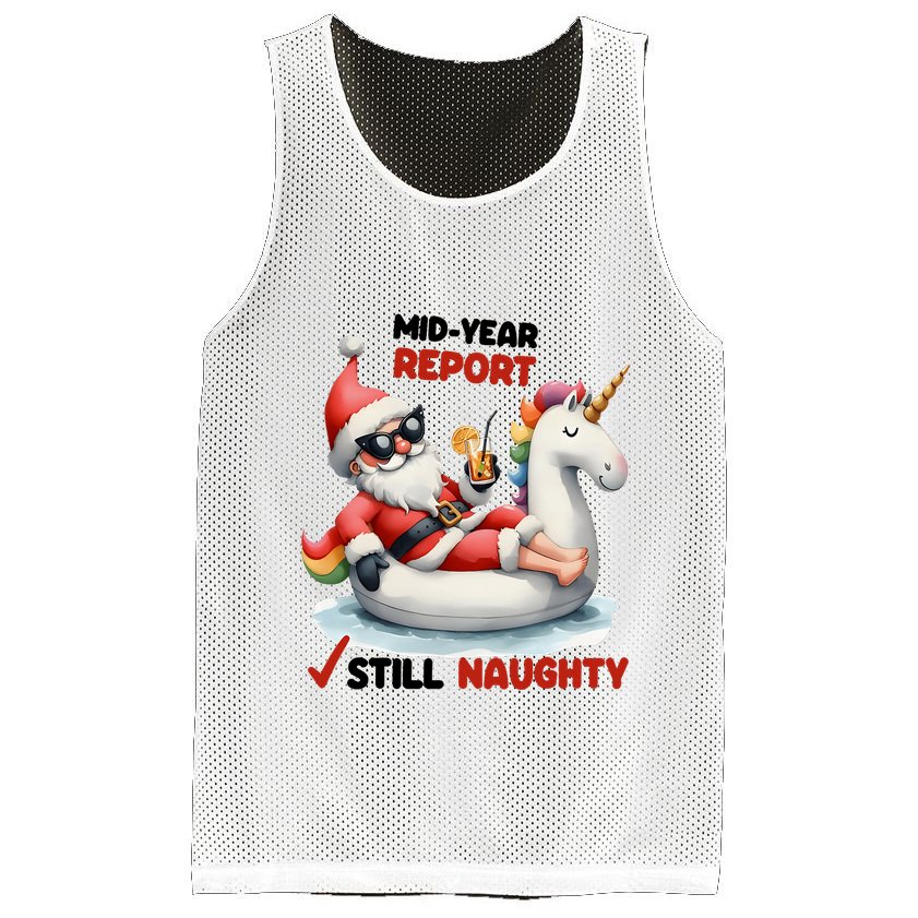 Christmas In July Santa On Unicorn Pool Float Still Naughty Mesh Reversible Basketball Jersey Tank