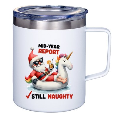 Christmas In July Santa On Unicorn Pool Float Still Naughty 12oz Stainless Steel Coffee Mug