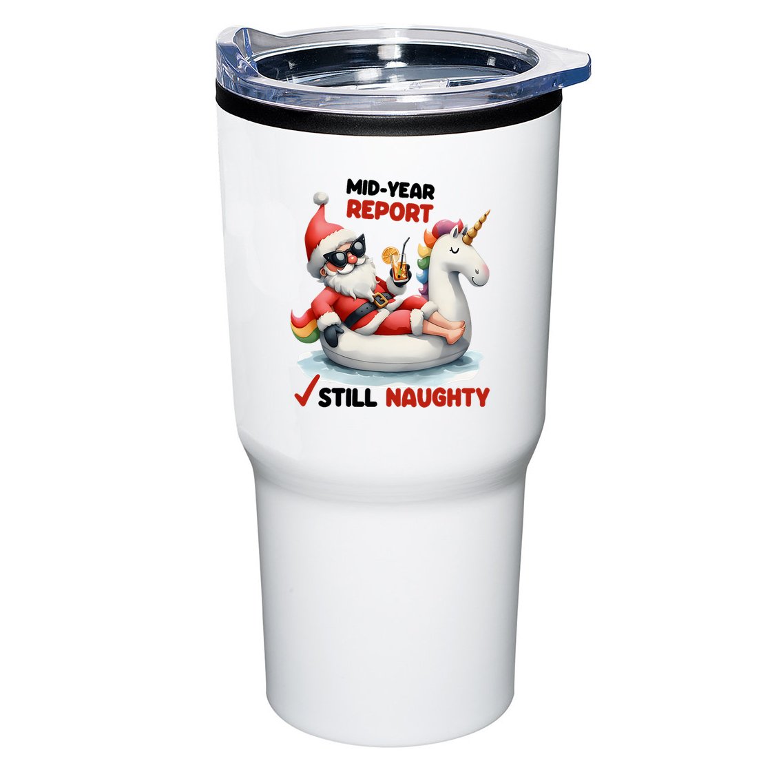Christmas In July Santa On Unicorn Pool Float Still Naughty Tumbler