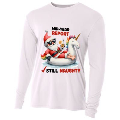 Christmas In July Santa On Unicorn Pool Float Still Naughty Cooling Performance Long Sleeve Crew