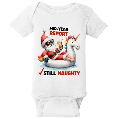 Christmas In July Santa On Unicorn Pool Float Still Naughty Baby Bodysuit