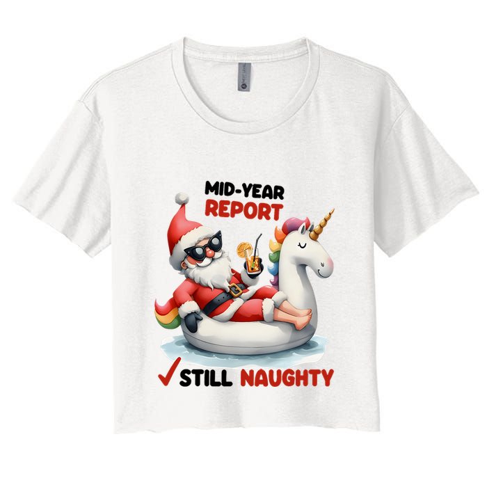 Christmas In July Santa On Unicorn Pool Float Still Naughty Crop Top