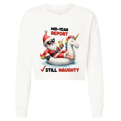 Christmas In July Santa On Unicorn Pool Float Still Naughty Cropped Pullover Crew
