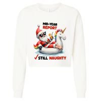 Christmas In July Santa On Unicorn Pool Float Still Naughty Cropped Pullover Crew
