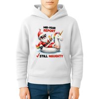 Christmas In July Santa On Unicorn Pool Float Still Naughty Kids Hoodie