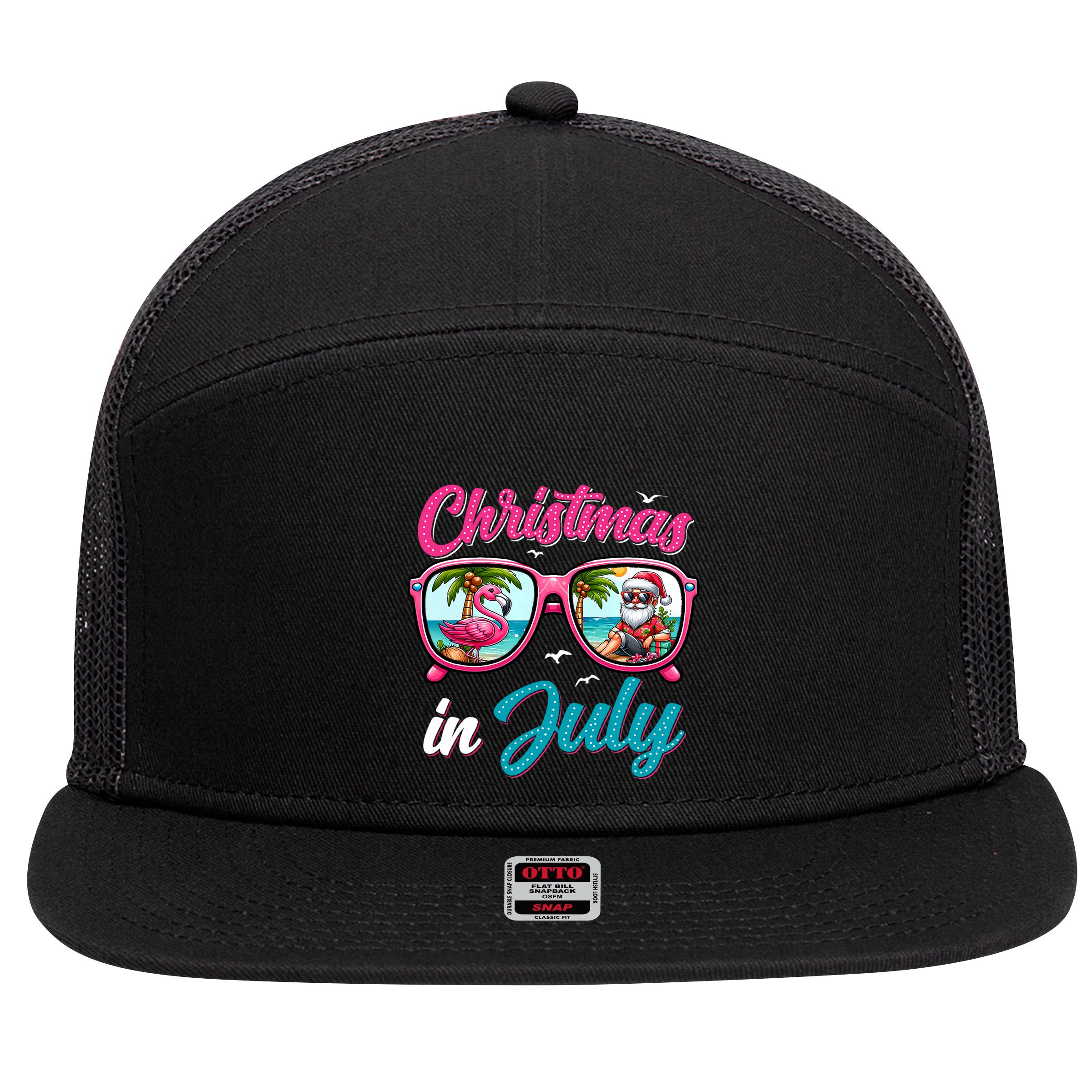 Christmas In July Santa 7 Panel Mesh Trucker Snapback Hat