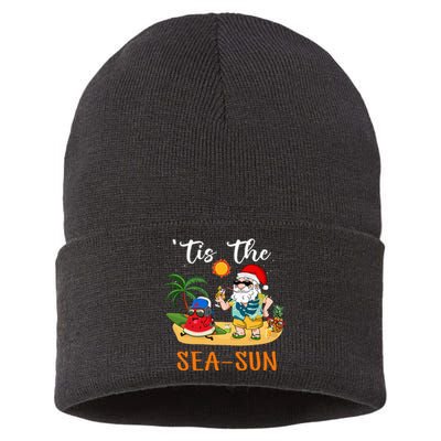 Christmas In July Santa Tis The Sea Sun Beach Fruit Juice Sustainable Knit Beanie