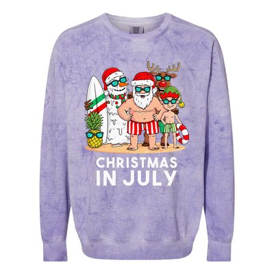 Christmas In July Santa And Friends Xmas Summer Colorblast Crewneck Sweatshirt