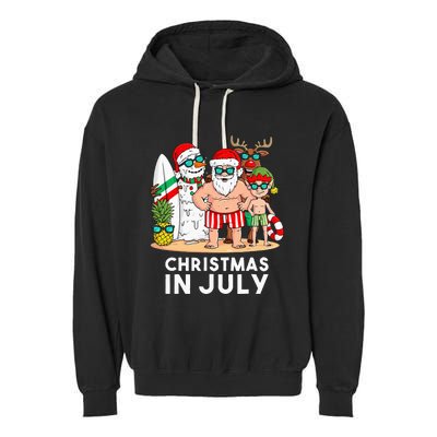 Christmas In July Santa And Friends Xmas Summer Garment-Dyed Fleece Hoodie