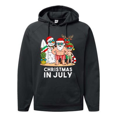 Christmas In July Santa And Friends Xmas Summer Performance Fleece Hoodie