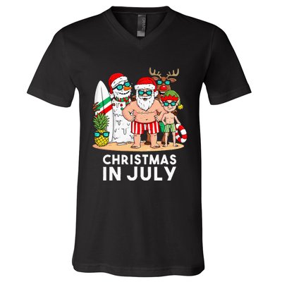 Christmas In July Santa And Friends Xmas Summer V-Neck T-Shirt