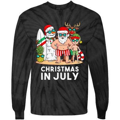 Christmas In July Santa And Friends Xmas Summer Tie-Dye Long Sleeve Shirt