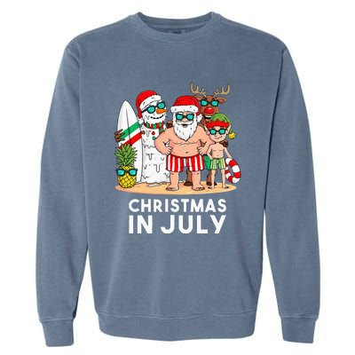 Christmas In July Santa And Friends Xmas Summer Garment-Dyed Sweatshirt