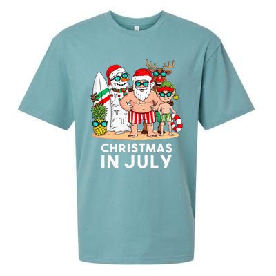 Christmas In July Santa And Friends Xmas Summer Sueded Cloud Jersey T-Shirt