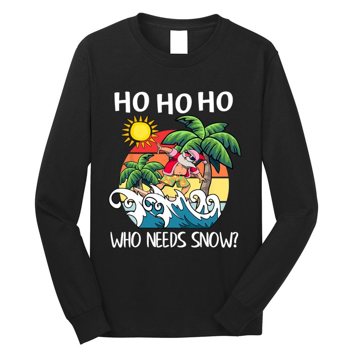 Christmas In July Funny Santa Surfing Summer Beach Vacation Long Sleeve Shirt