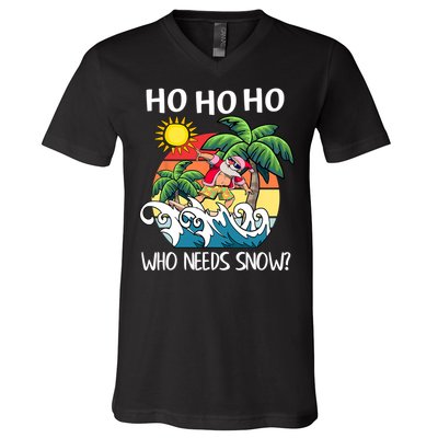 Christmas In July Funny Santa Surfing Summer Beach Vacation V-Neck T-Shirt