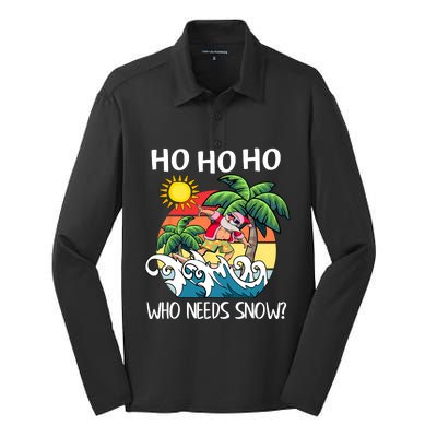 Christmas In July Funny Santa Surfing Summer Beach Vacation Silk Touch Performance Long Sleeve Polo