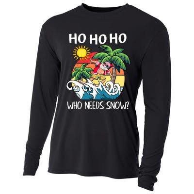 Christmas In July Funny Santa Surfing Summer Beach Vacation Cooling Performance Long Sleeve Crew