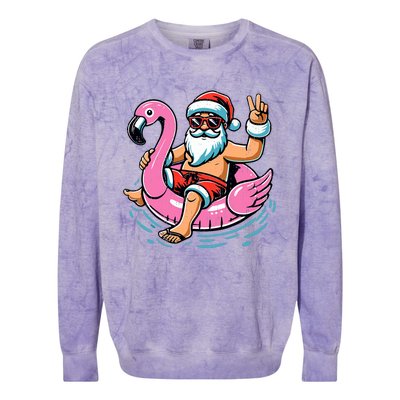 Christmas In July Santa Flamingo Summer Xmas Colorblast Crewneck Sweatshirt