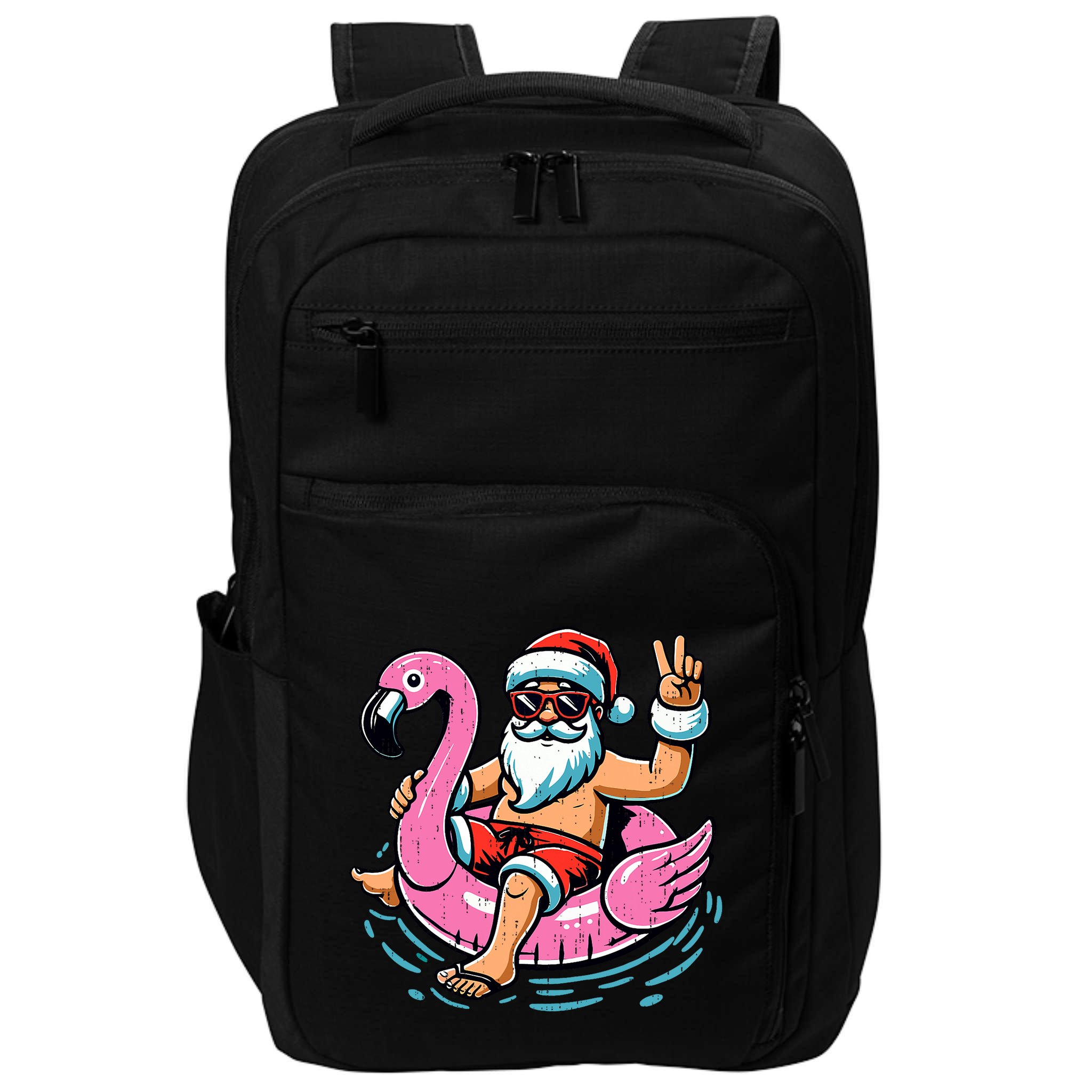 Christmas In July Santa Flamingo Summer Xmas Impact Tech Backpack