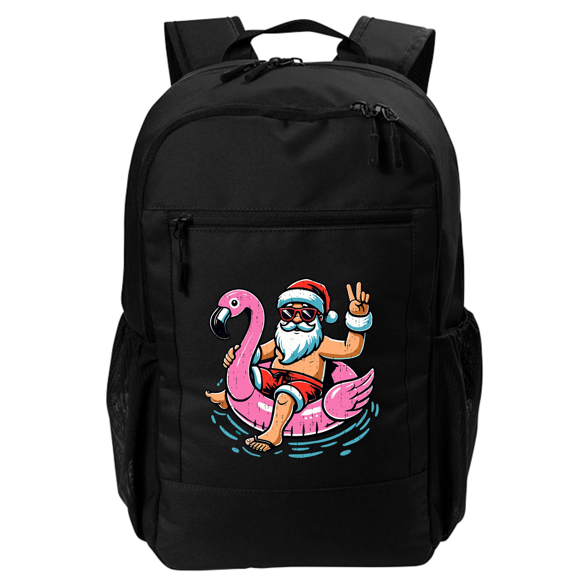 Christmas In July Santa Flamingo Summer Xmas Backpack