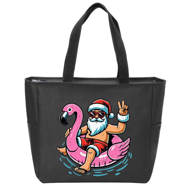 Christmas In July Santa Flamingo Summer Xmas Zip Tote Bag
