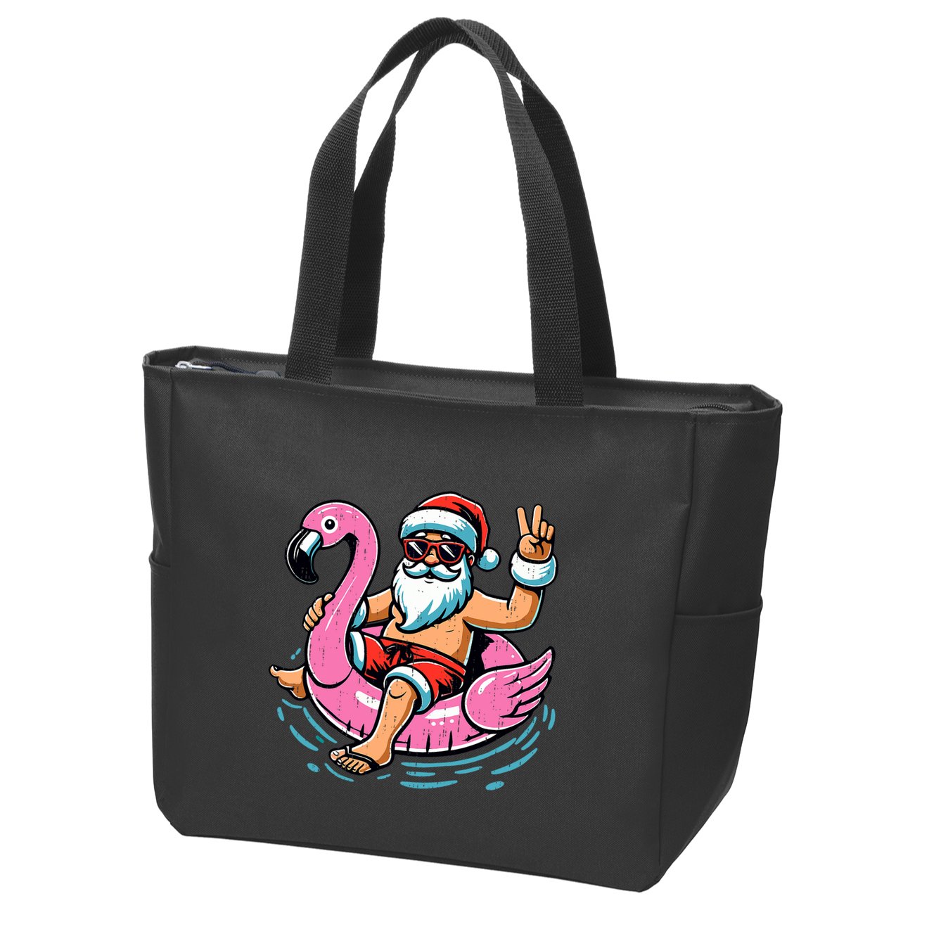 Christmas In July Santa Flamingo Summer Xmas Zip Tote Bag