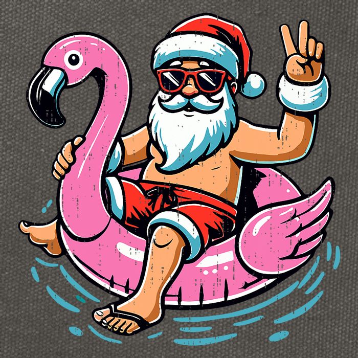 Christmas In July Santa Flamingo Summer Xmas Cotton Canvas Backpack