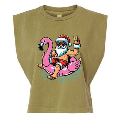 Christmas In July Santa Flamingo Summer Xmas Garment-Dyed Women's Muscle Tee