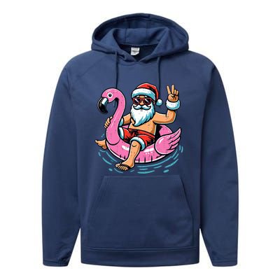 Christmas In July Santa Flamingo Summer Xmas Performance Fleece Hoodie