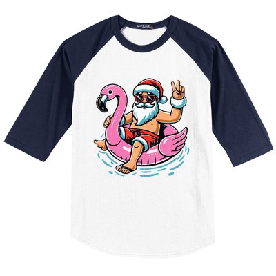 Christmas In July Santa Flamingo Summer Xmas Baseball Sleeve Shirt