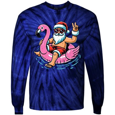 Christmas In July Santa Flamingo Summer Xmas Tie-Dye Long Sleeve Shirt