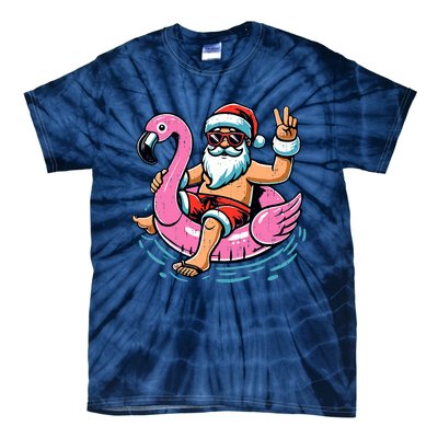 Christmas In July Santa Flamingo Summer Xmas Tie-Dye T-Shirt