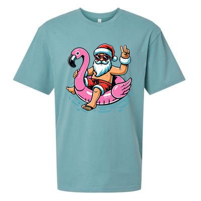 Christmas In July Santa Flamingo Summer Xmas Sueded Cloud Jersey T-Shirt