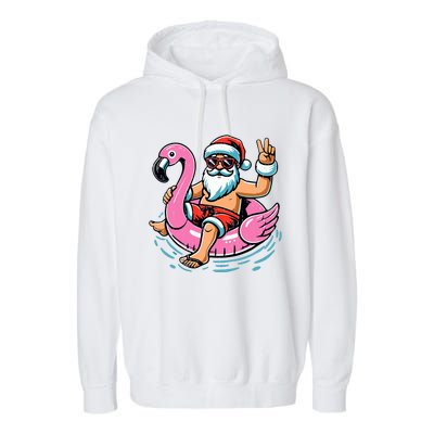 Christmas In July Santa Flamingo Summer Xmas Garment-Dyed Fleece Hoodie