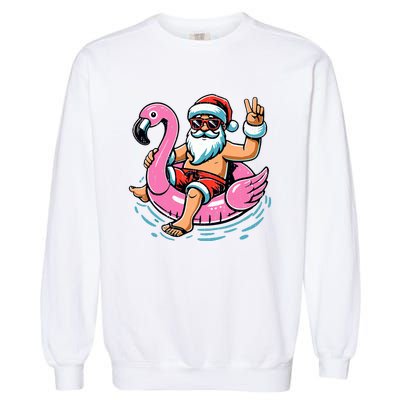 Christmas In July Santa Flamingo Summer Xmas Garment-Dyed Sweatshirt