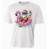 Christmas In July Santa Flamingo Summer Xmas Cooling Performance Crew T-Shirt