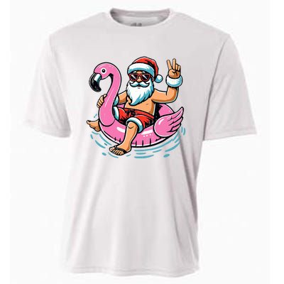 Christmas In July Santa Flamingo Summer Xmas Cooling Performance Crew T-Shirt