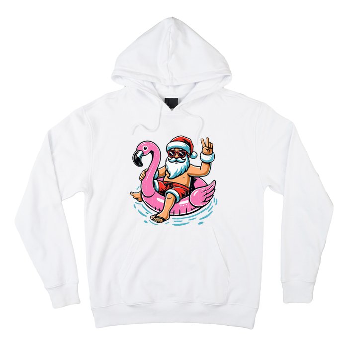 Christmas In July Santa Flamingo Summer Xmas Hoodie