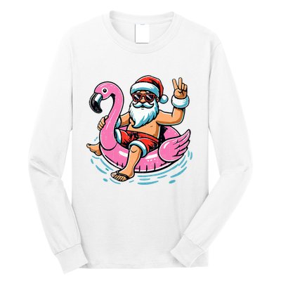 Christmas In July Santa Flamingo Summer Xmas Long Sleeve Shirt