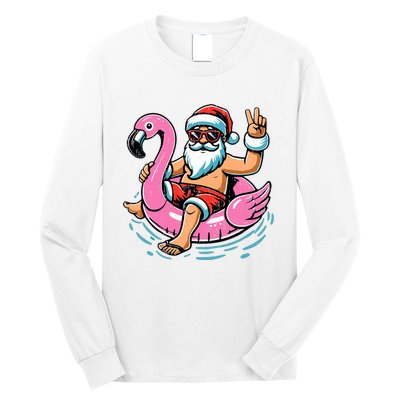 Christmas In July Santa Flamingo Summer Xmas Long Sleeve Shirt